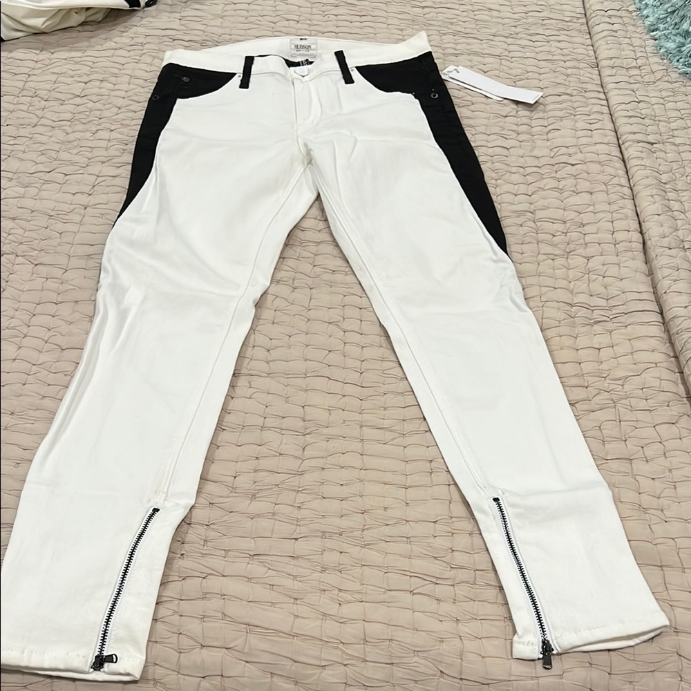 Hudson - White and Black Skinny Pants with Zipper Detail